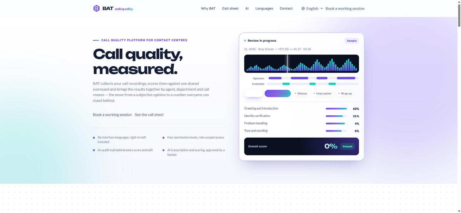 BAT — call review screen with a scorecard